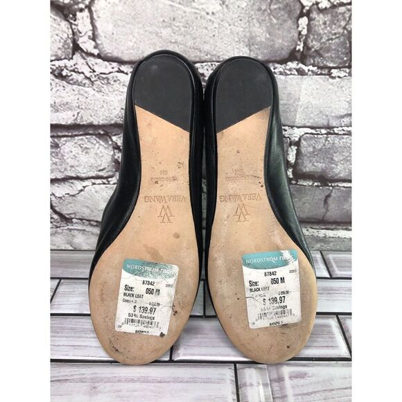 Vera Wang Black Leather Crystal Embellished Ballet Flats Shoes Women sz 5M US/35 - Picture 10 of 16